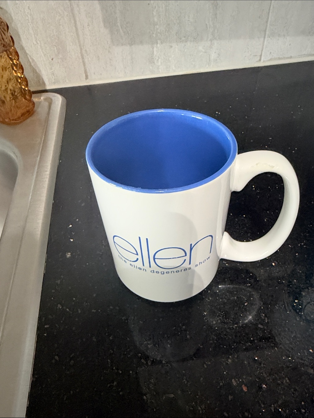 Elle White Mug with Blue Interior and Logo